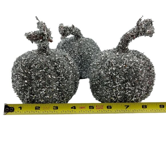 Silver Glitter Pumpkins For Fall & Halloween Decor Set Of 3 - Picture 6 of 6